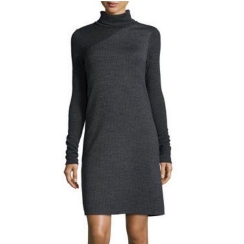 Theory Dress Tajello Delfina Knit Turtleneck Mini Bodycon in Grey Houndstooth